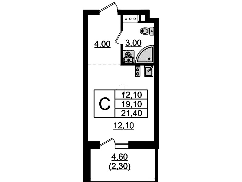 Квартира студия 21.4 м², 9/9 эт., ЖК «А101 Лаголово»
